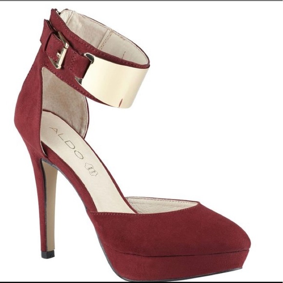 ALDO shoes | Maroon heels with gold ankle detail - Picture 2 of 5
